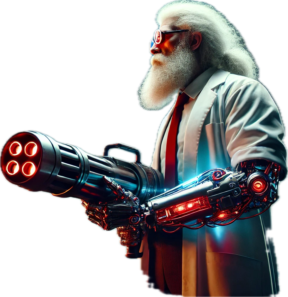 Dr Destruction with his futuristic quadbarrell bazooka